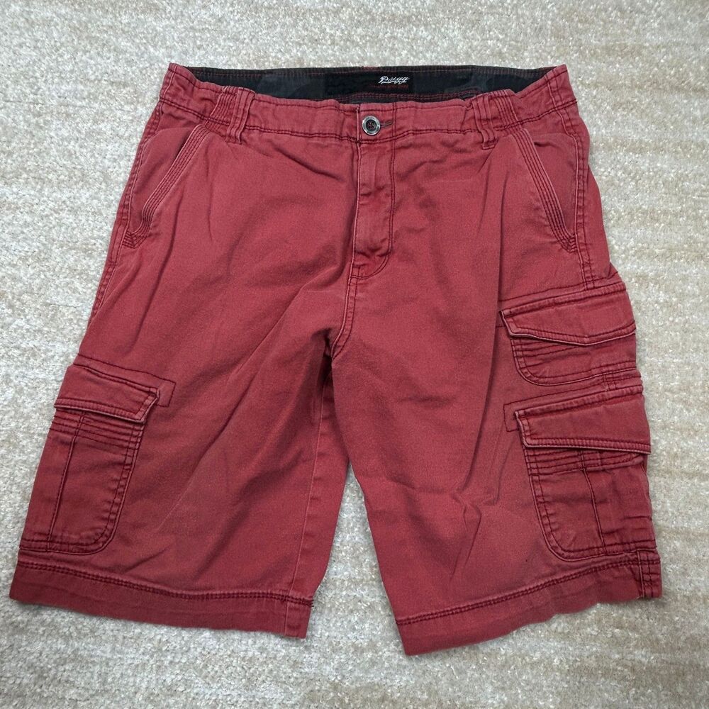 Mens Cargo Shorts 33 Red Multiple Pocket Utility Casual Knee Length Cotton